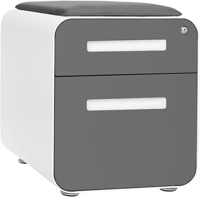 Alt view image 5 of 7 - STOCKPILE Mini Seated 2 Drawer Mobile File Cabinet with Removable Magnetic Cushion Seat Short Version, Pre-Assembled Metal, Dark Grey Face with Grey Cushion