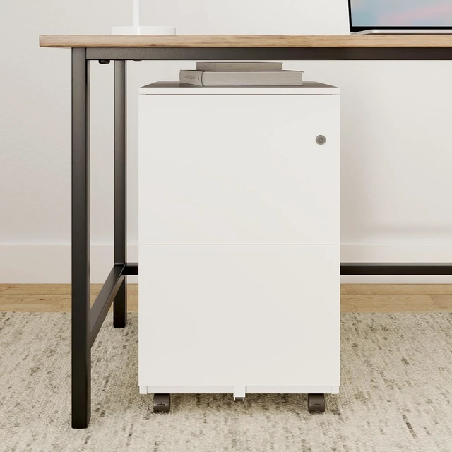 Alt view image 2 of 5 - Modern Soho Design 2-Drawer Metal Mobile File Cabinet with Lock Key, Fully Assembled, White