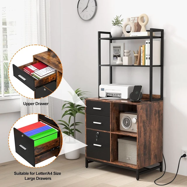 Alt view image 5 of 7 - Filing Cabinet with Charging Station & Shelves