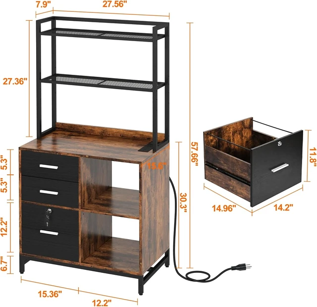 Alt view image 3 of 7 - Filing Cabinet with Charging Station & Shelves