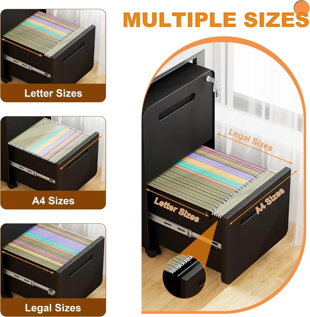 Alt view image 6 of 7 - 2 Drawer Mobile File Cabinet with Lock & 4 Keys