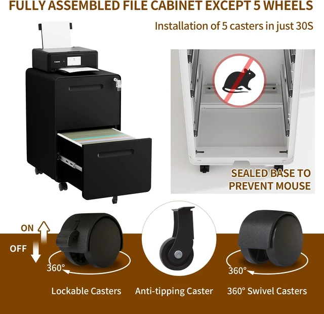 Alt view image 7 of 7 - 2 Drawer Mobile File Cabinet with Lock & 4 Keys