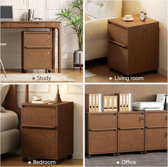 Alt view image 4 of 7 - Wheeled Double-Drawer Lockable Mobile Filing Cabinet for Home Offices or Storage Cupboards, Legal/Letter-Sized Files