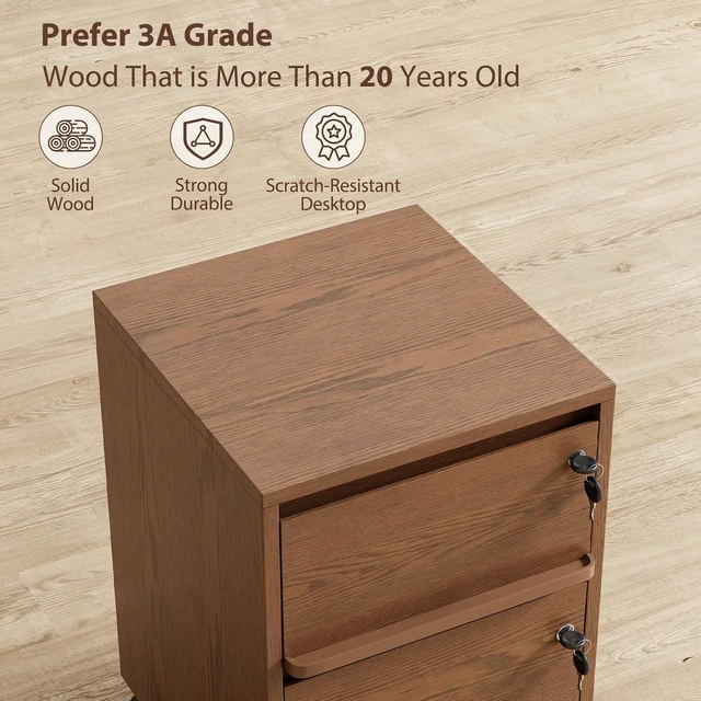 Alt view image 5 of 7 - Wheeled Double-Drawer Lockable Mobile Filing Cabinet for Home Offices or Storage Cupboards, Legal/Letter-Sized Files