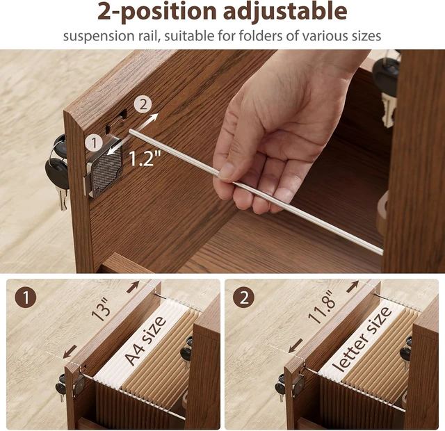 Alt view image 6 of 7 - Wheeled Double-Drawer Lockable Mobile Filing Cabinet for Home Offices or Storage Cupboards, Legal/Letter-Sized Files