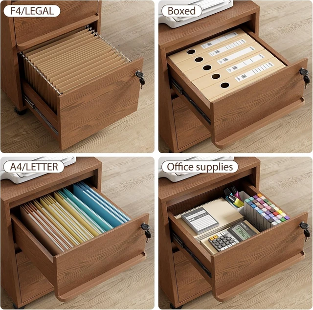 Alt view image 7 of 7 - Wheeled Double-Drawer Lockable Mobile Filing Cabinet for Home Offices or Storage Cupboards, Legal/Letter-Sized Files