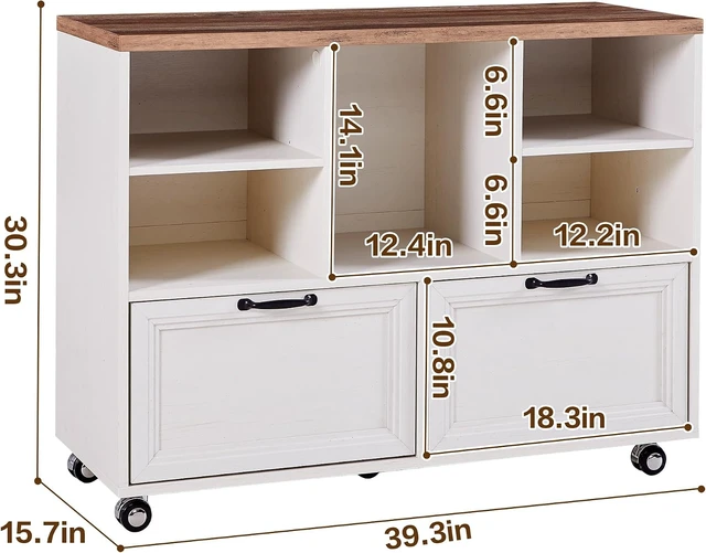 Alt view image 2 of 7 - 39.3" Farmhouse Wood File Cabinet with Wheels Rolling 2 Drawer Storage for Legal/Letter/A4 Size, Small Home Office