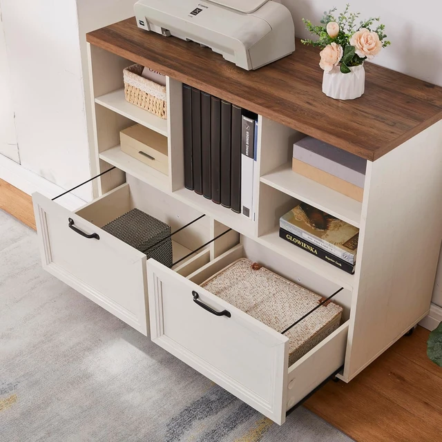 Alt view image 5 of 7 - 39.3" Farmhouse Wood File Cabinet with Wheels Rolling 2 Drawer Storage for Legal/Letter/A4 Size, Small Home Office
