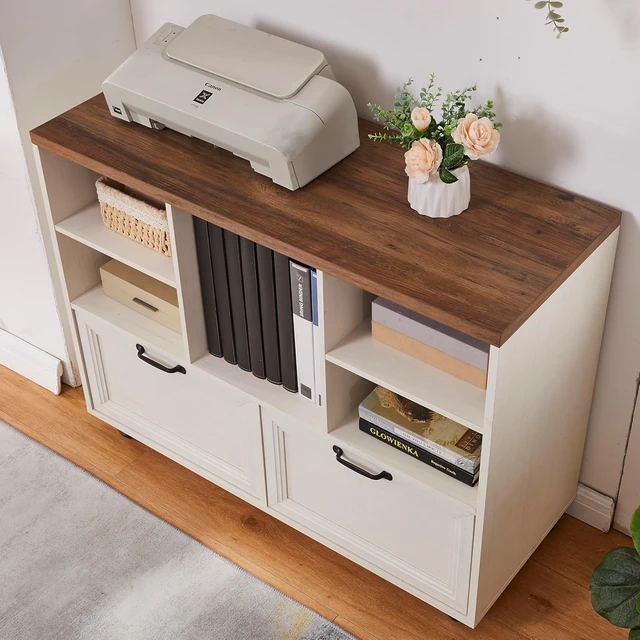 Alt view image 6 of 7 - 39.3" Farmhouse Wood File Cabinet with Wheels Rolling 2 Drawer Storage for Legal/Letter/A4 Size, Small Home Office