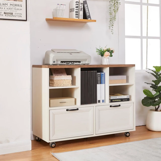 Alt view image 7 of 7 - 39.3" Farmhouse Wood File Cabinet with Wheels Rolling 2 Drawer Storage for Legal/Letter/A4 Size, Small Home Office