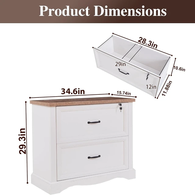 Alt view image 2 of 7 - 34.6" Farmhouse File Cabinet Wood Cabinet with Hanging File Folders, Top Drawer Lockable, Lateral for Letter/Legal/A4 Size (1)