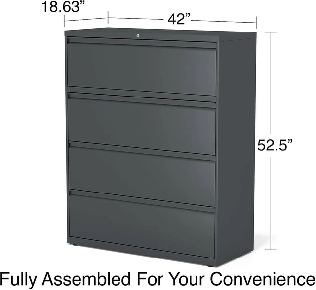 Alt view image 3 of 7 - 4-Drawer Lateral File, 42 by 18-5/8 by 52-1/2-Inch, Charcoal