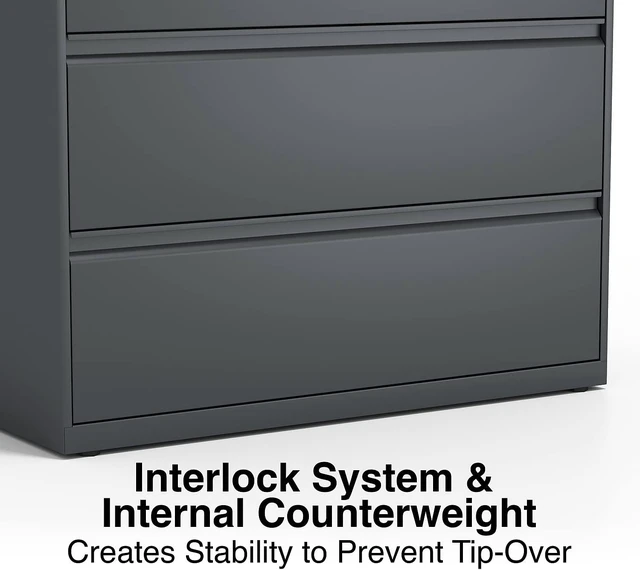 Alt view image 7 of 7 - 4-Drawer Lateral File, 42 by 18-5/8 by 52-1/2-Inch, Charcoal