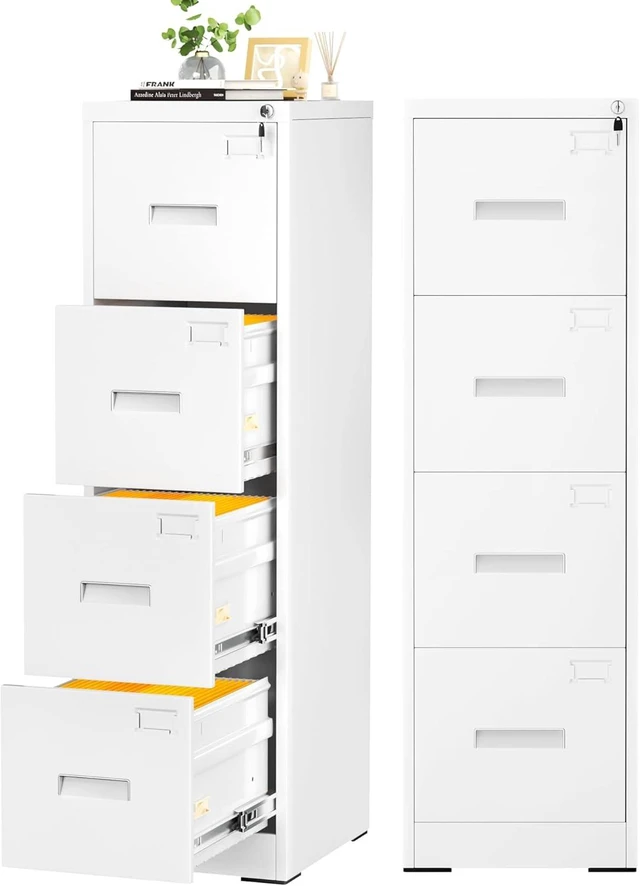 Main image of 4 Drawer File Cabinet with Lock 18" D Metal White Vertical Cabinet for Hanging Folders, Easy Assemble
