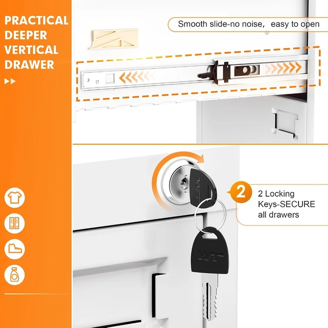 Alt view image 3 of 7 - 4 Drawer File Cabinet with Lock 18" D Metal White Vertical Cabinet for Hanging Folders, Easy Assemble