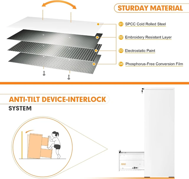 Alt view image 5 of 7 - 4 Drawer File Cabinet with Lock 18" D Metal White Vertical Cabinet for Hanging Folders, Easy Assemble