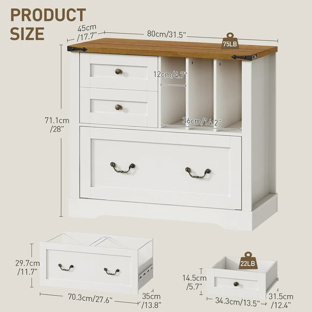 Alt view image 2 of 7 - Farmhouse File Cabinet with 3 Drawers for Home Office