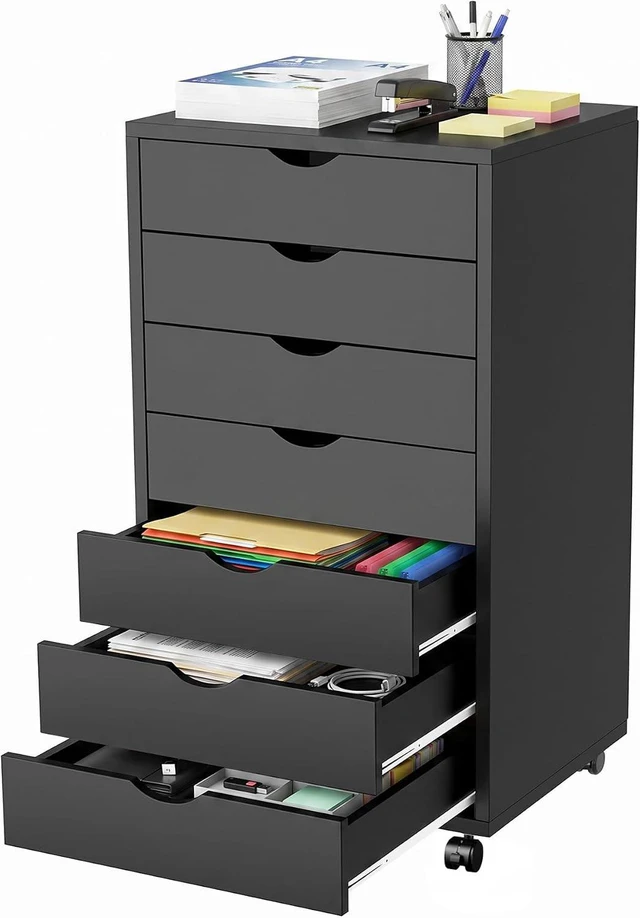 Main image of 7 Drawer Rolling Office Storage File Cabinet, Black