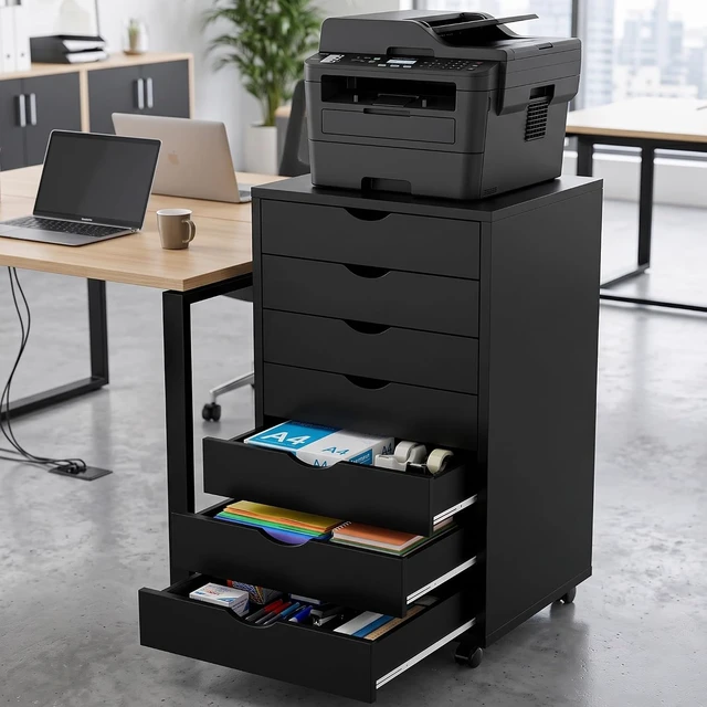 Alt view image 2 of 7 - 7 Drawer Rolling Office Storage File Cabinet, Black