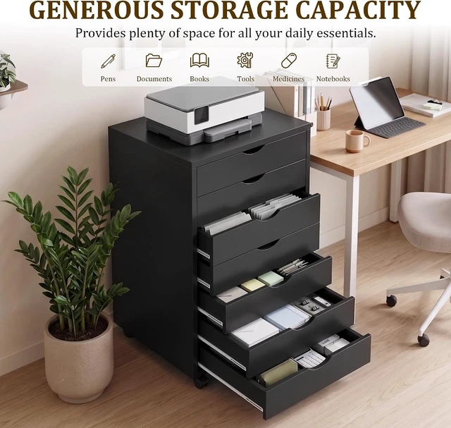 Alt view image 5 of 7 - 7 Drawer Rolling Office Storage File Cabinet, Black