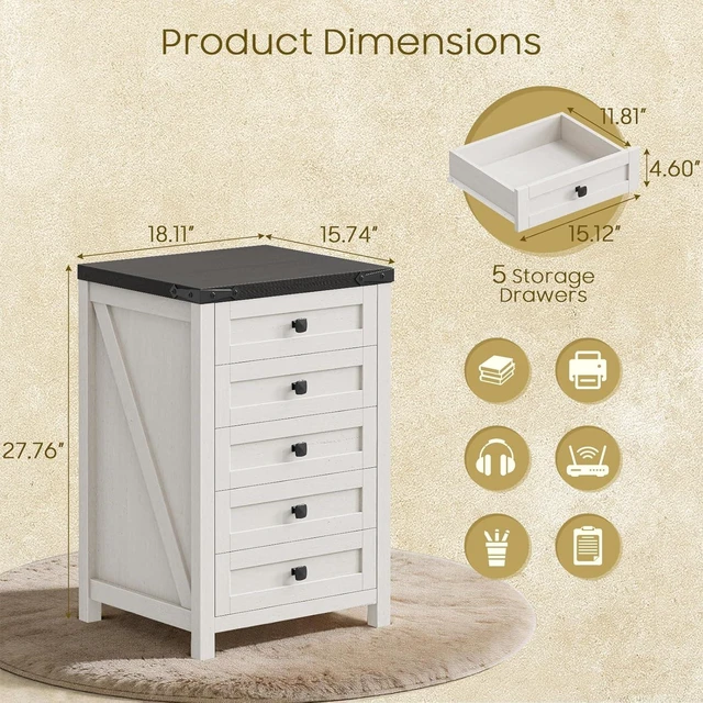 Alt view image 2 of 7 - Small 5 Drawer Farmhouse Vertical Filing Cabinet