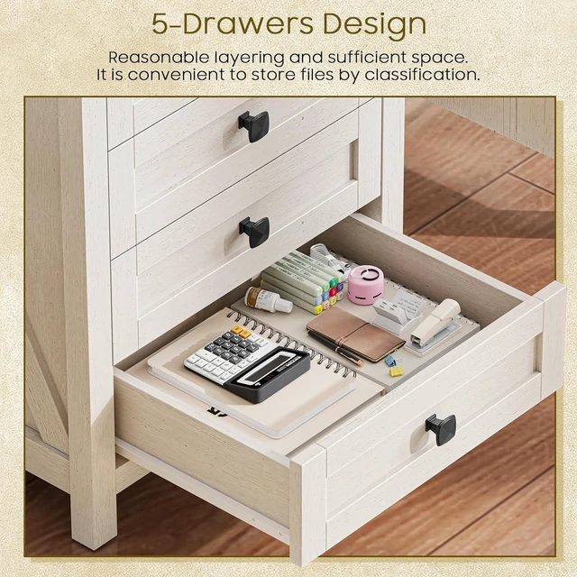 Alt view image 6 of 7 - Small 5 Drawer Farmhouse Vertical Filing Cabinet