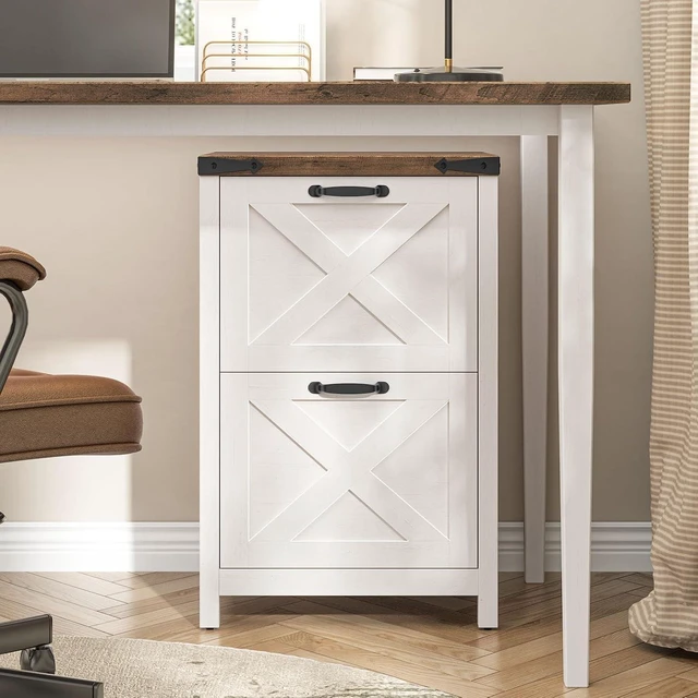 Alt view image 2 of 7 - 2 Drawer Farmhouse File Cabinet for Home Office, Rustic White