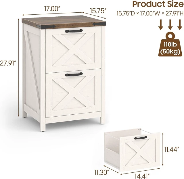Alt view image 3 of 7 - 2 Drawer Farmhouse File Cabinet for Home Office, Rustic White