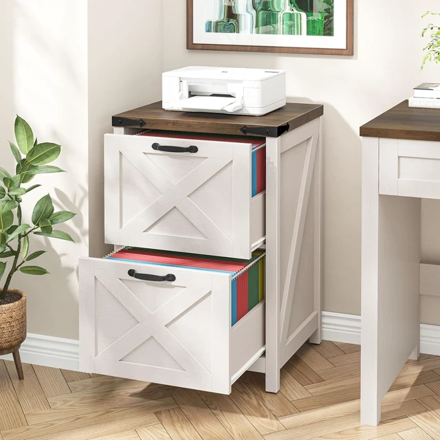 Alt view image 4 of 7 - 2 Drawer Farmhouse File Cabinet for Home Office, Rustic White