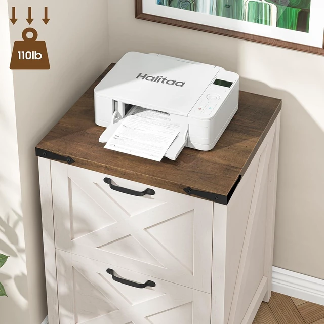 Alt view image 5 of 7 - 2 Drawer Farmhouse File Cabinet for Home Office, Rustic White