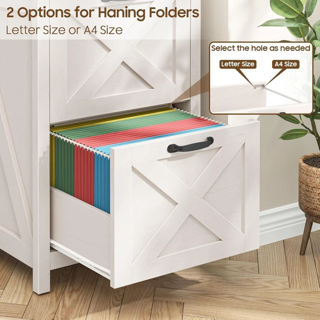 Alt view image 6 of 7 - 2 Drawer Farmhouse File Cabinet for Home Office, Rustic White