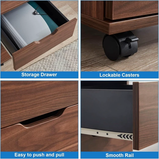 Alt view image 3 of 7 - 3-Drawer Vertical Rolling Wood File Cabinet Mobile Under Desk Cabinet with Casters for Home Office, Brown, Fully-Assembled