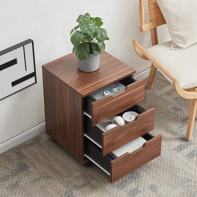 Alt view image 5 of 7 - 3-Drawer Vertical Rolling Wood File Cabinet Mobile Under Desk Cabinet with Casters for Home Office, Brown, Fully-Assembled
