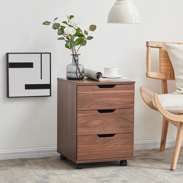 Alt view image 6 of 7 - 3-Drawer Vertical Rolling Wood File Cabinet Mobile Under Desk Cabinet with Casters for Home Office, Brown, Fully-Assembled