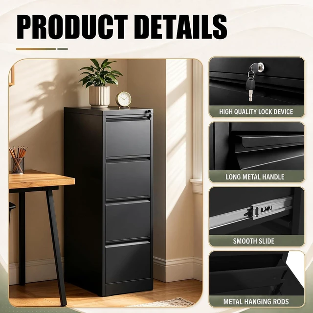 Alt view image 4 of 7 - 4 Drawer Vertical Filing Cabinet for Home Office