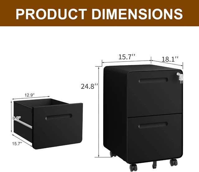 Alt view image 3 of 7 - 2 Drawer Mobile File Cabinet with Lock & 4 Keys