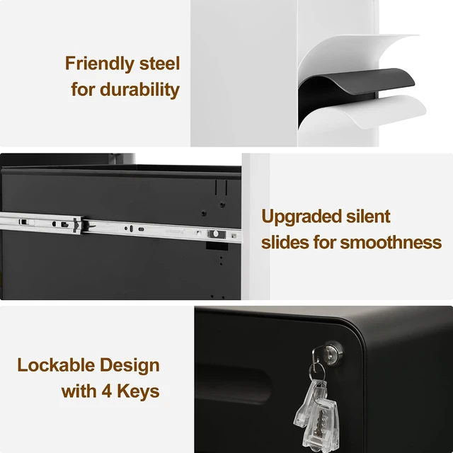 Alt view image 4 of 7 - 2 Drawer Mobile File Cabinet with Lock & 4 Keys