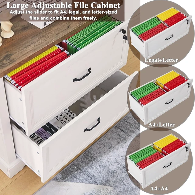Alt view image 3 of 7 - 34.6" Farmhouse File Cabinet Wood Cabinet with Hanging File Folders, Top Drawer Lockable, Lateral for Letter/Legal/A4 Size (1)