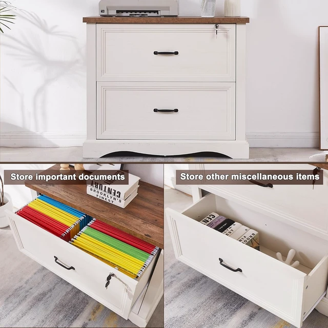Alt view image 4 of 7 - 34.6" Farmhouse File Cabinet Wood Cabinet with Hanging File Folders, Top Drawer Lockable, Lateral for Letter/Legal/A4 Size (1)