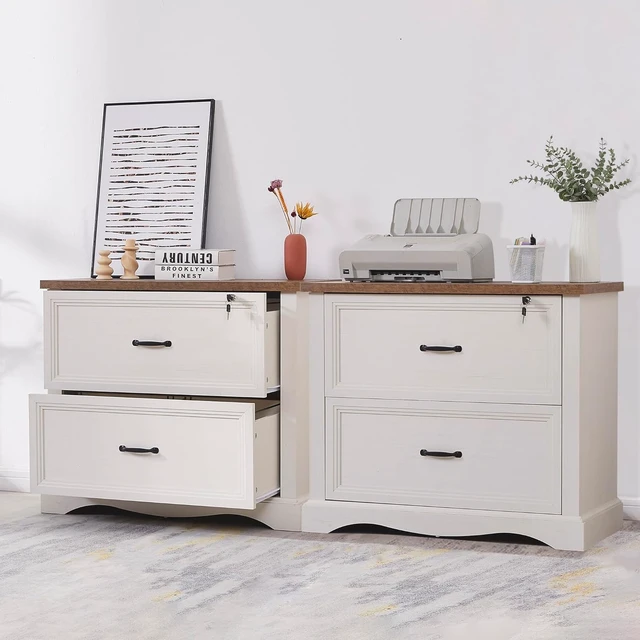 Alt view image 6 of 7 - 34.6" Farmhouse File Cabinet Wood Cabinet with Hanging File Folders, Top Drawer Lockable, Lateral for Letter/Legal/A4 Size (1)