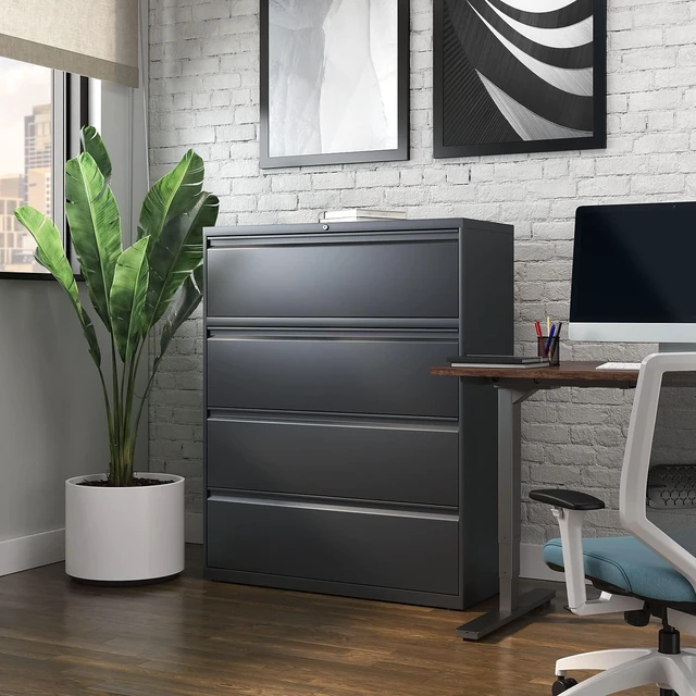Alt view image 2 of 7 - 4-Drawer Lateral File, 42 by 18-5/8 by 52-1/2-Inch, Charcoal
