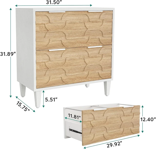 Alt view image 2 of 7 - 2-Drawer Lateral File Cabinet A4/Letter/Legal Office Storage Cabinet & Printer Stand with Storage Drawer, White & Walnut