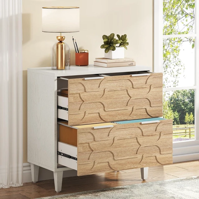 Main image of 2-Drawer Lateral File Cabinet A4/Letter/Legal Office Storage Cabinet & Printer Stand with Storage Drawer, White & Walnut