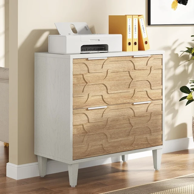 Alt view image 5 of 7 - 2-Drawer Lateral File Cabinet A4/Letter/Legal Office Storage Cabinet & Printer Stand with Storage Drawer, White & Walnut