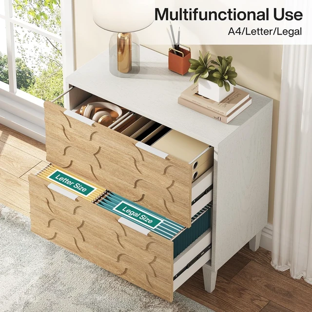 Alt view image 6 of 7 - 2-Drawer Lateral File Cabinet A4/Letter/Legal Office Storage Cabinet & Printer Stand with Storage Drawer, White & Walnut