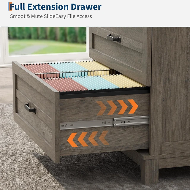 Alt view image 6 of 7 - 2 Drawer Farmhouse Lateral File Cabinet Deep Drawers Fit Legal/Letter/A4 Hanging Files, Wide Storage with Heavy-Duty Frame & Spacious Top, Retro Gray