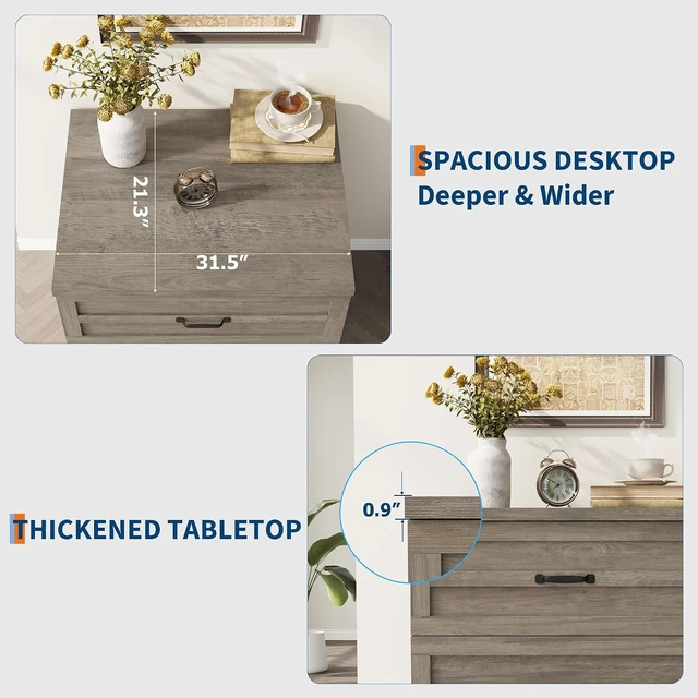 Alt view image 7 of 7 - 2 Drawer Farmhouse Lateral File Cabinet Deep Drawers Fit Legal/Letter/A4 Hanging Files, Wide Storage with Heavy-Duty Frame & Spacious Top, Retro Gray