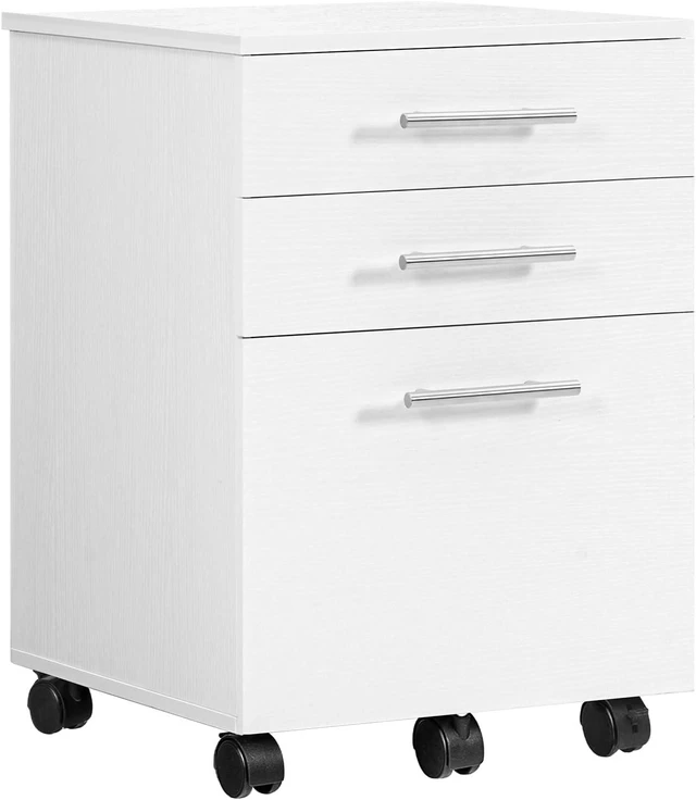 Main image of 3-Drawer Wooden Under Desk File Cabinet Fits A4/Letter Size, Small Rolling Storage Chest & Printer Stand with Drawers, White WW02WJ01G1