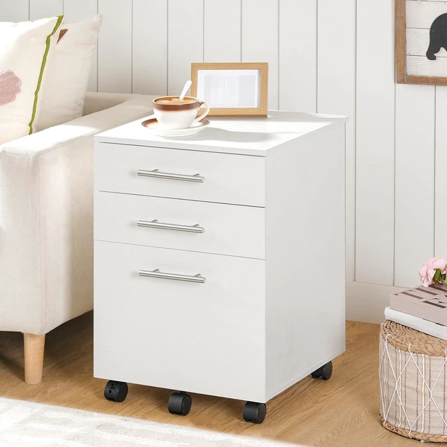 Alt view image 5 of 7 - 3-Drawer Wooden Under Desk File Cabinet Fits A4/Letter Size, Small Rolling Storage Chest & Printer Stand with Drawers, White WW02WJ01G1