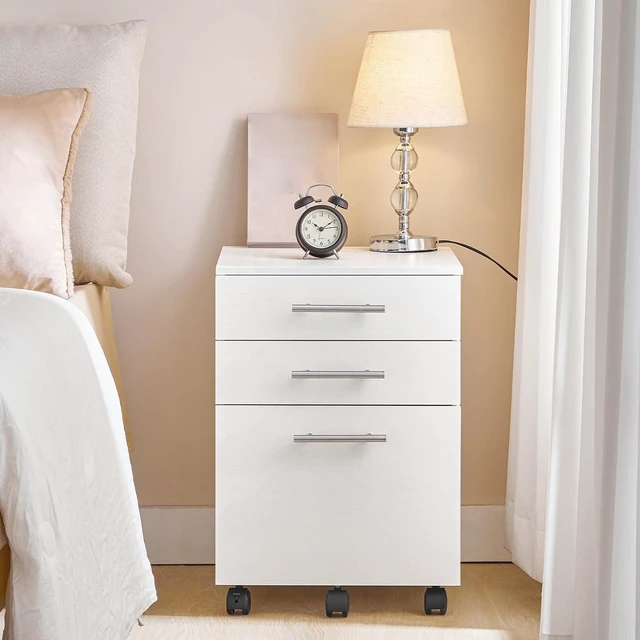 Alt view image 6 of 7 - 3-Drawer Wooden Under Desk File Cabinet Fits A4/Letter Size, Small Rolling Storage Chest & Printer Stand with Drawers, White WW02WJ01G1
